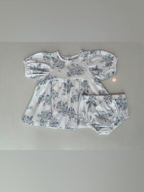 Minclasix Baby Girl White Floral Puff-Sleeve Dress & Bloomers